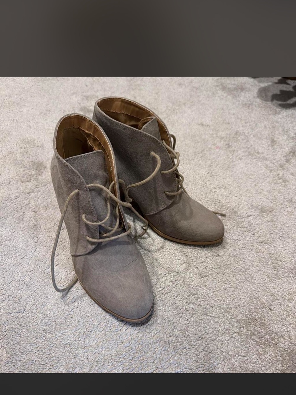 Charlotte Russe Taupe Suede Lace-Up Ankle Boots